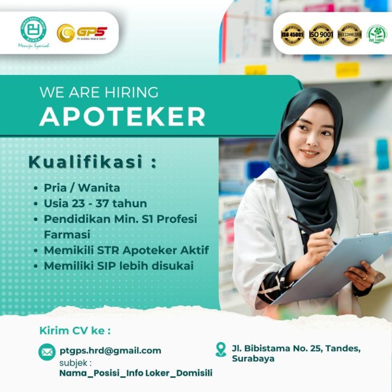 Lowongan Kerja Apoteker PT Global Panca Sakit Surabaya