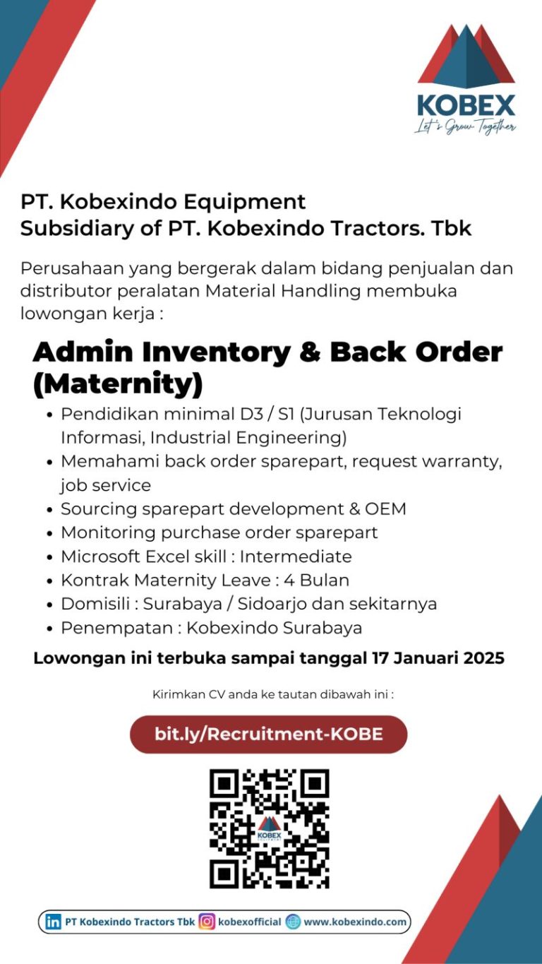 Lowongan Kerja Staf Admin PT Kobexindo Equipment Surabaya 