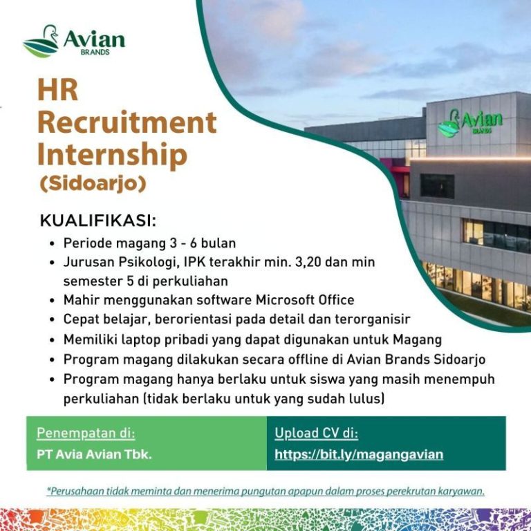 Lowongan Kerja Magang HR Recruitment PT Avia Avian Tbk Sidoarjo