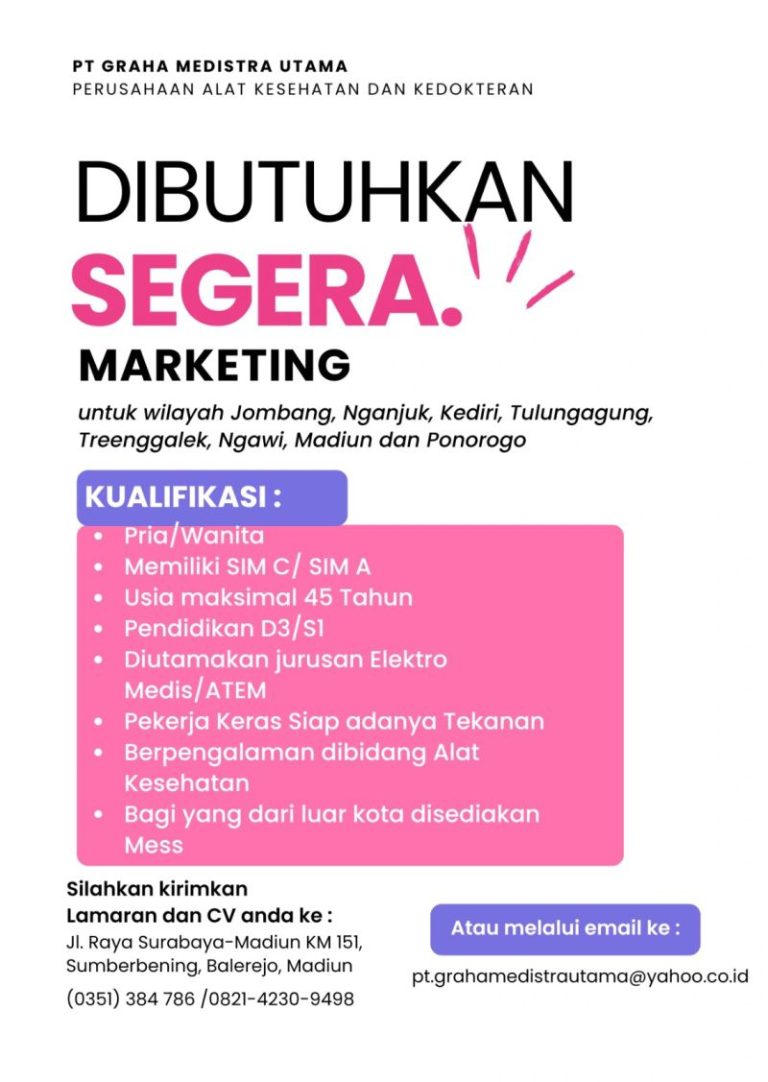 Lowongan Kerja PT Graha Medistra Utama Jawa Timur 