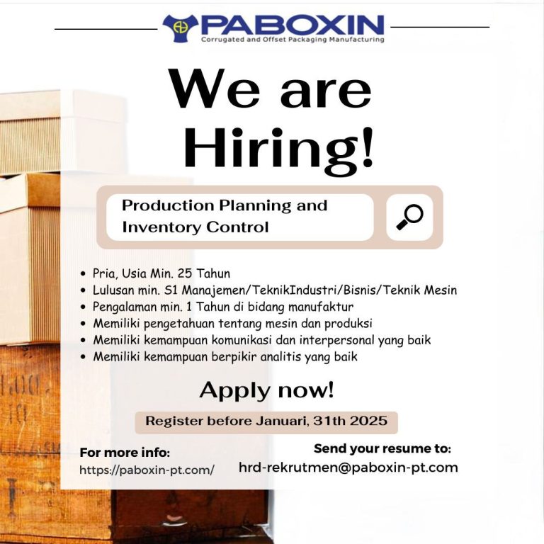 Lowongan Kerja Staff PPIC PT Paboxin Sidoarjo