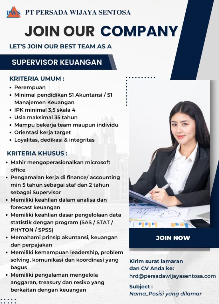 Lowongan Kerja Supervisor Keuangan PT Persada Wijaya Sentosa Surabaya