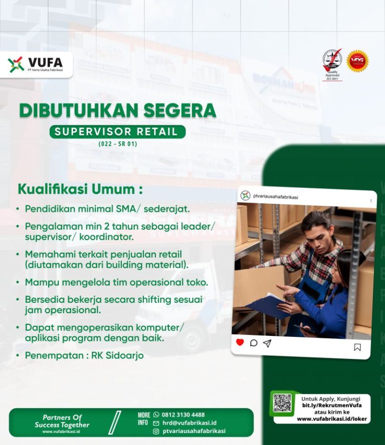 Lowongan Kerja Supervisor Retail Toko Roemah Kita Sidoarjo