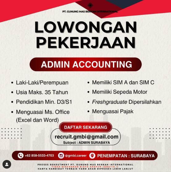 Lowongan Kerja Outsourcing Admin Accounting Surabaya