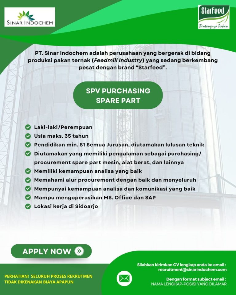 Lowongan Kerja SPV Purchasing Spare Part PT Sinar Indochem Sidoarjo