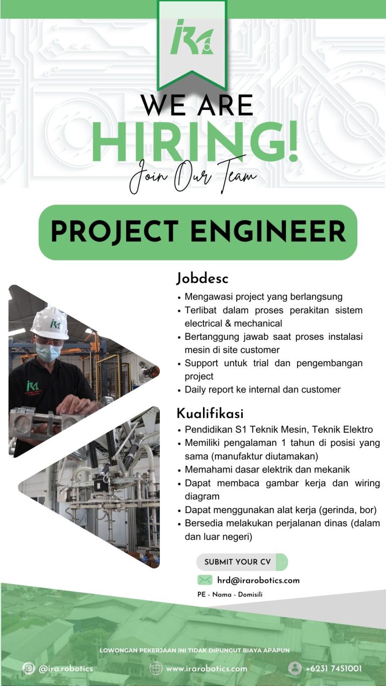 Lowongan Kerja Project Engineer dan Cost Controller PT Industrial Robot Automation Surabaya