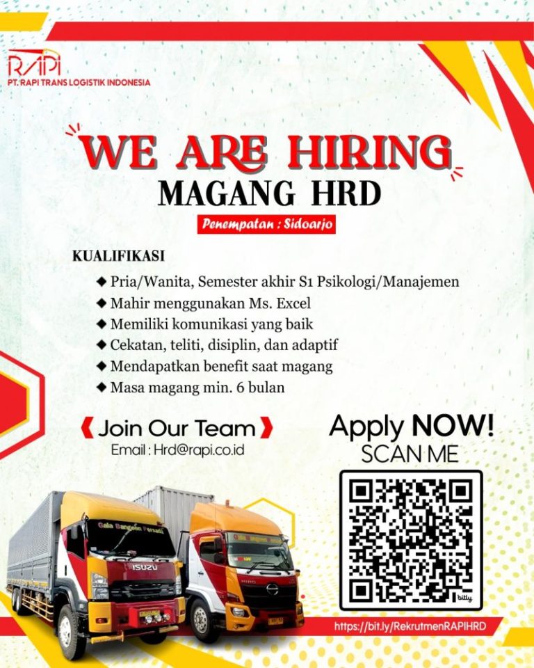 Lowongan Kerja Magang Staf HR PT Rapi Trans Logistik Indonesia Sidoarjo