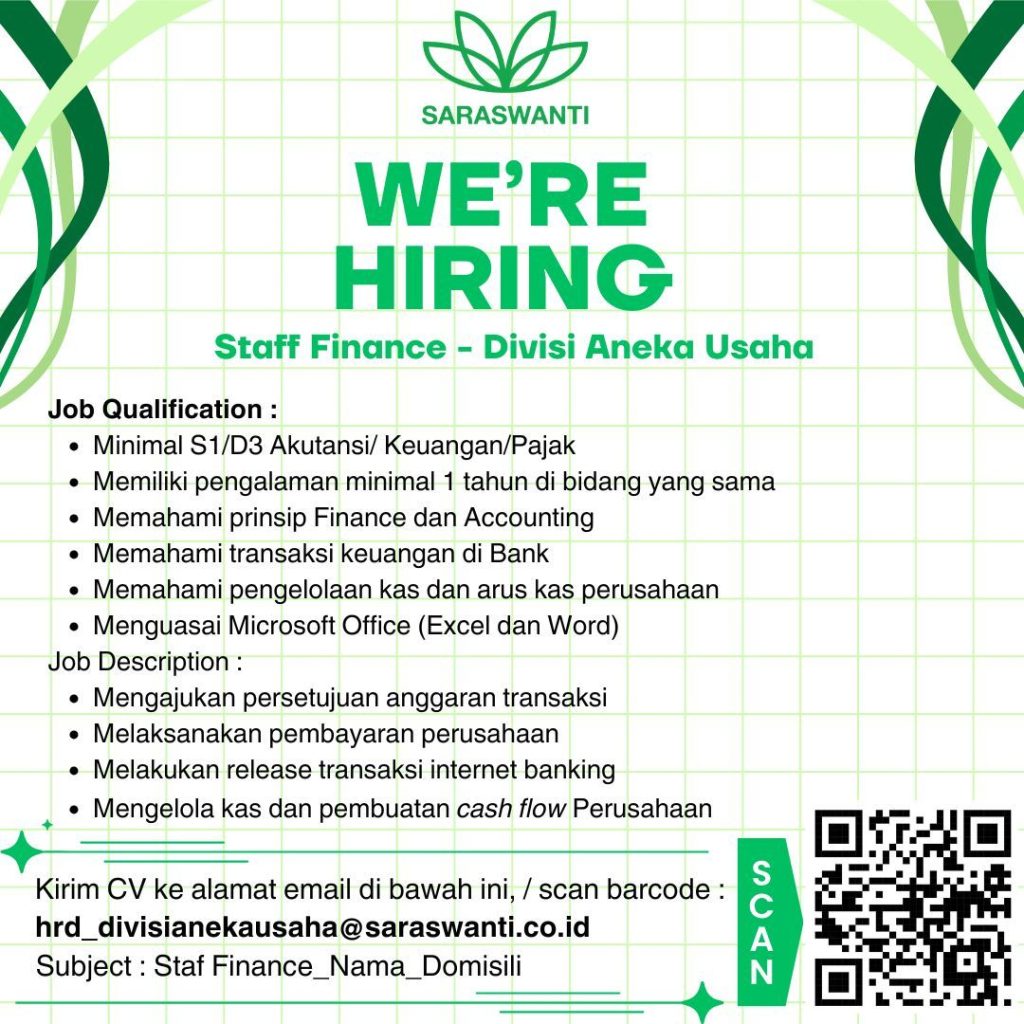 Lowongan Kerja Bidang Finance PT Saraswanti Utama Surabaya