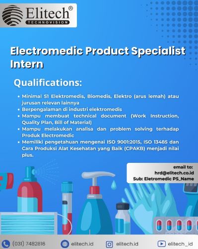 Lowongan Kerja Magang Electromedic Product Specialist Elitech Technovision Surabaya